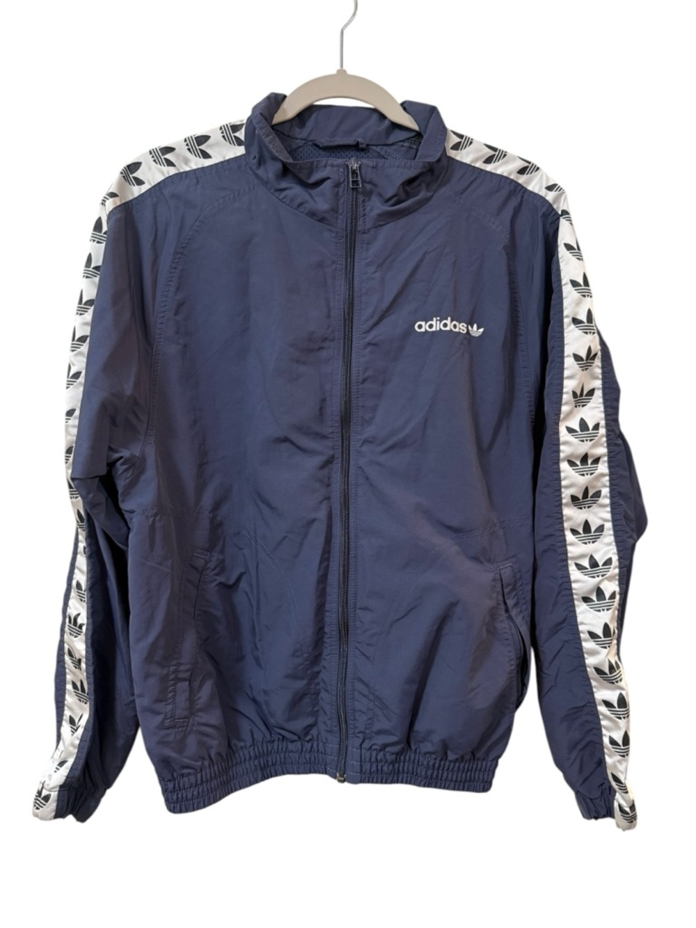 Adidas Originals Trefoil tape windbreaker jacket navy white MEDIUM streetwear